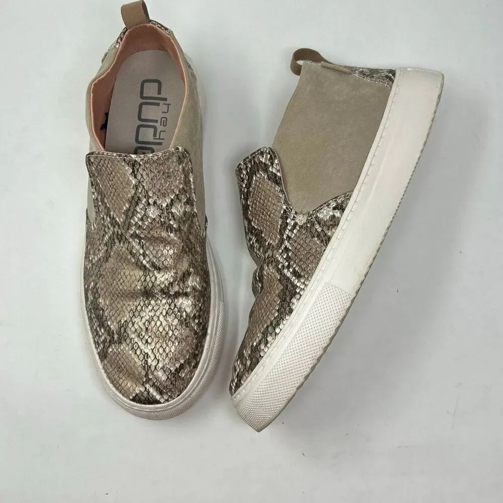 Hey Dude Peyton Slip On Shoes Womens Sz 9 Snake Skin Print Brown Tan Snakeskin